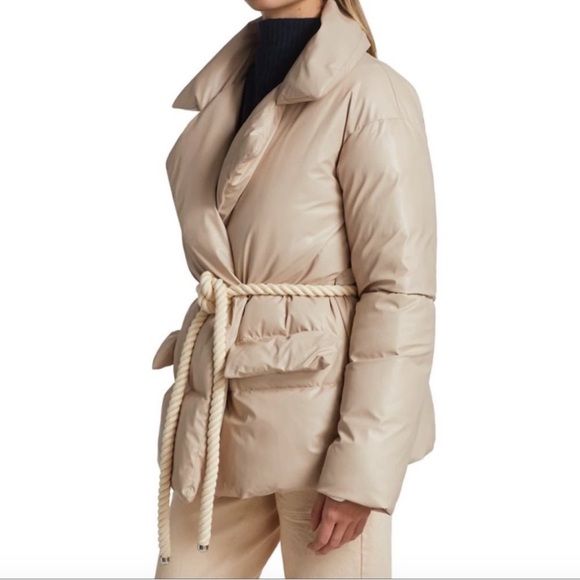A.L.C. "Liam" Faux Leather Puffer Coat | Cream Wrap Jacket with Rope Belt - Picture 2 of 3